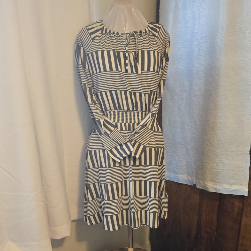 LuLaRoe Black and White Striped Long Sleeve Dress